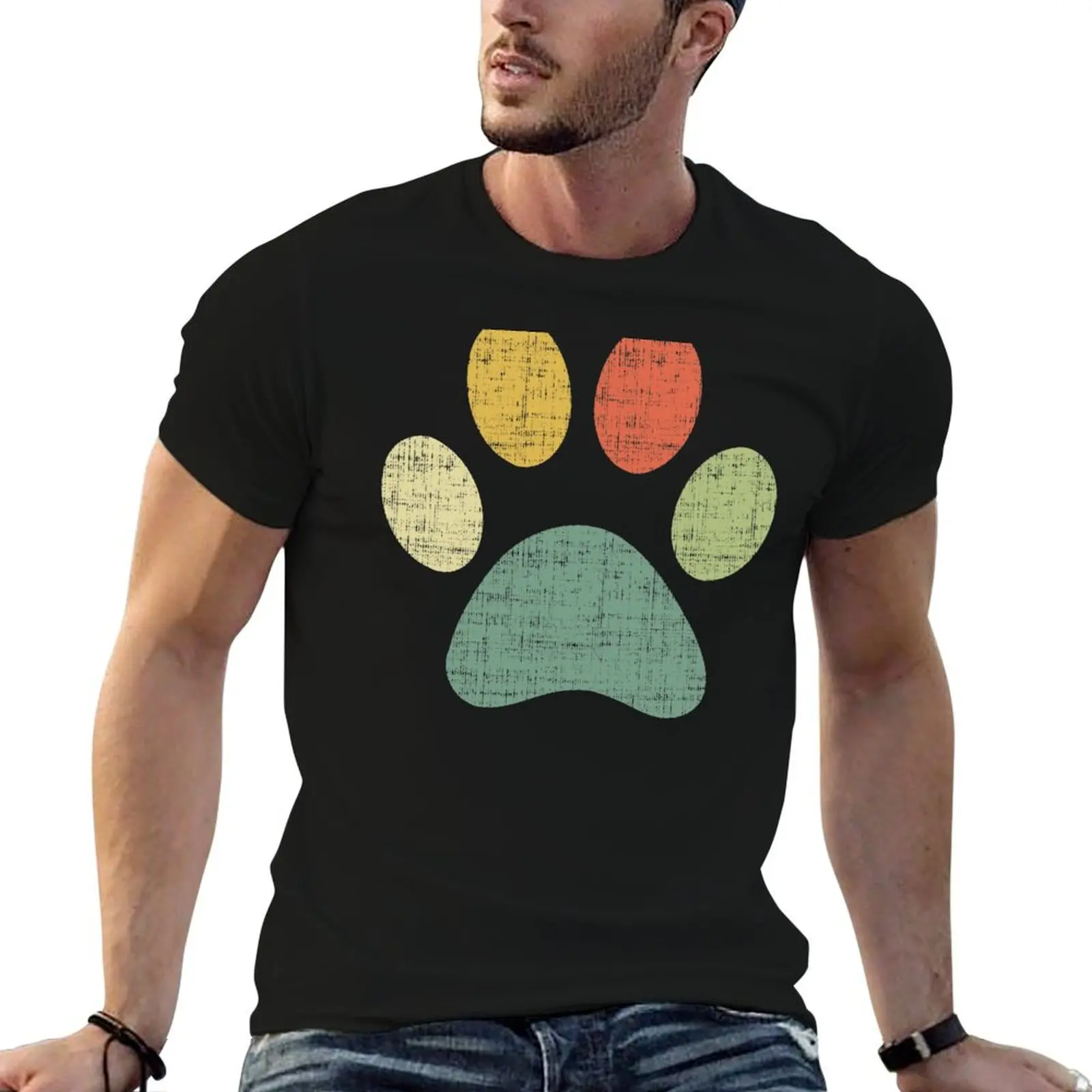 

Vintage Dog Or Cat Paw Print T-Shirt anime t shirts for man t shirts for man pack cotton T-Shirt
