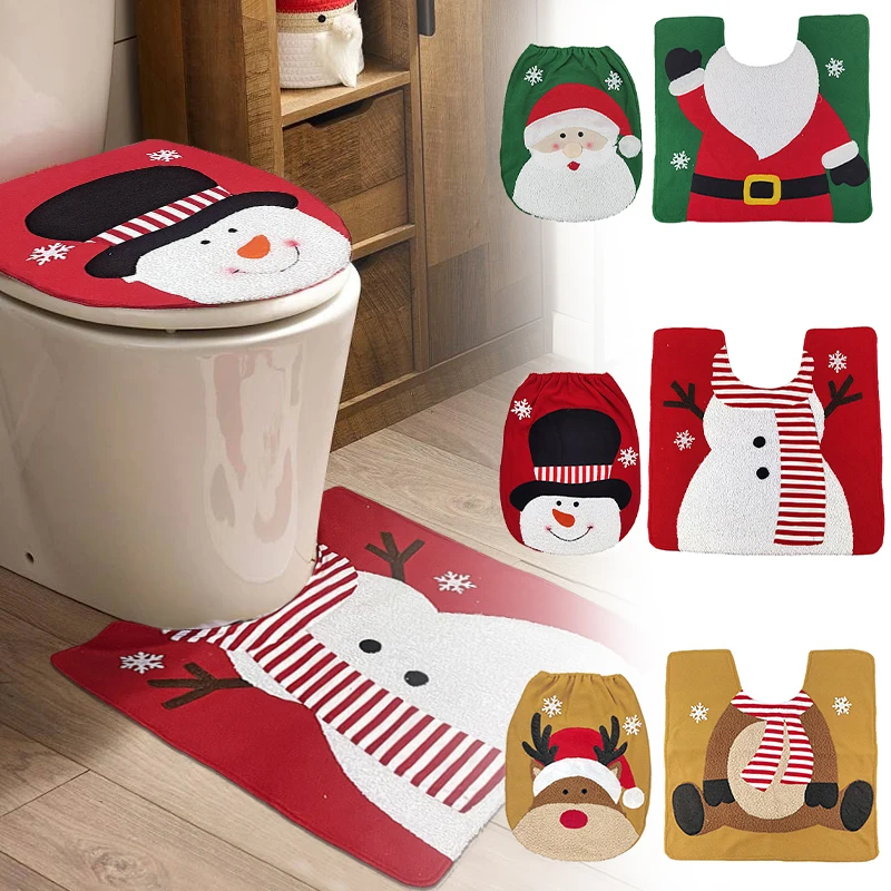 2Pcs/Set Christmas toilet cushion set cartoon snowman Santa Claus bathroom toilet cushion set Christmas decoration