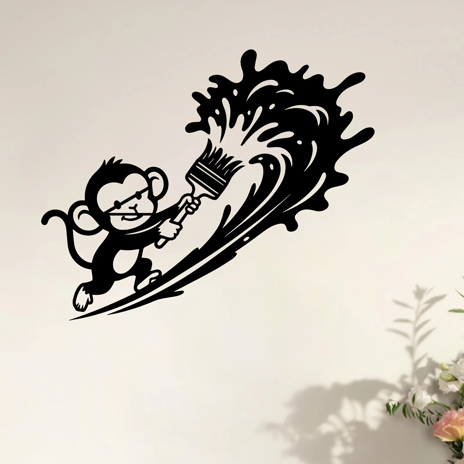 Monkey Metal Wall Art Iron Sculpture Garden Fence Decor Weather Resistant Mural for Living Room Indoor Outdoor Rustic Hanging Si