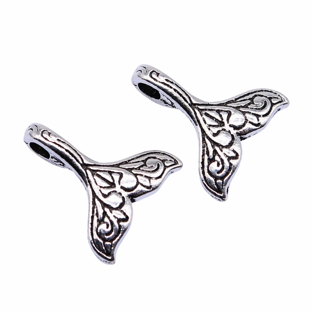 20pcs/lot 14x13mm Whale Tail Charms For Jewelry Making Antique Silver Color 0.55x0.51inch