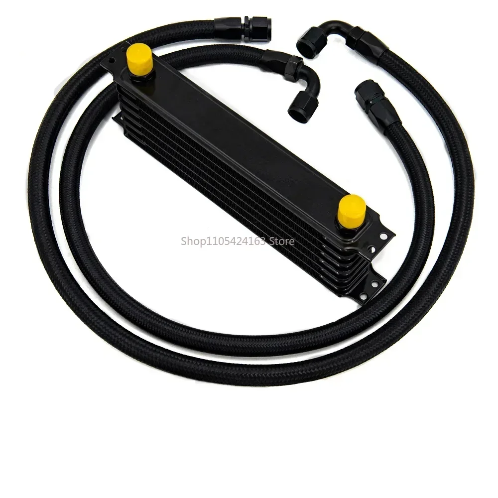 

xmsj Black 7 Rows Oil Cooler With 2PCS AN10 Nylon Stainless Steel Braided Hose