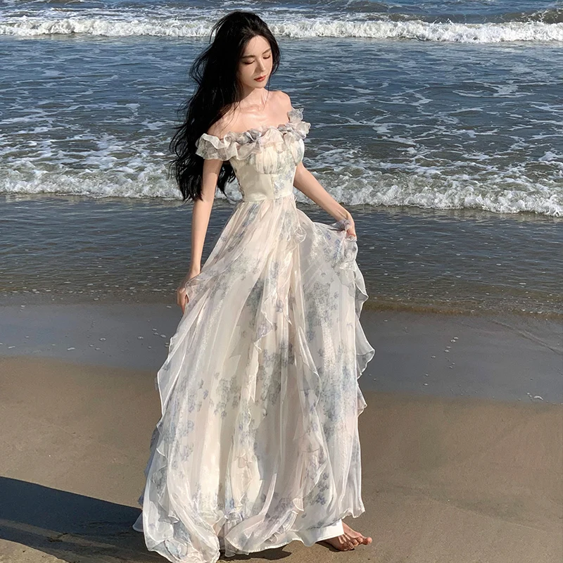 

Backless Sexy Evening Party Birthday Wedding Dresses for Women Summer Short Sleeve Print Floral Vintage Beach Long Dress Female