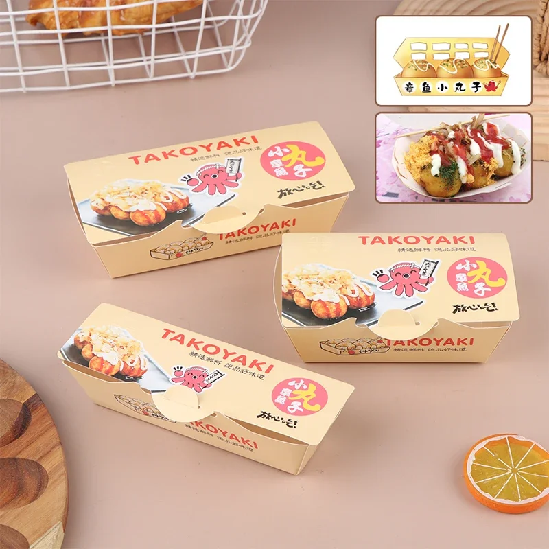 50pcs Octopus Ball Packaging Box Japanese Street Food Takoyaki Disposable Takeaway Snack Packing Paper Container Party Supplies view 2
