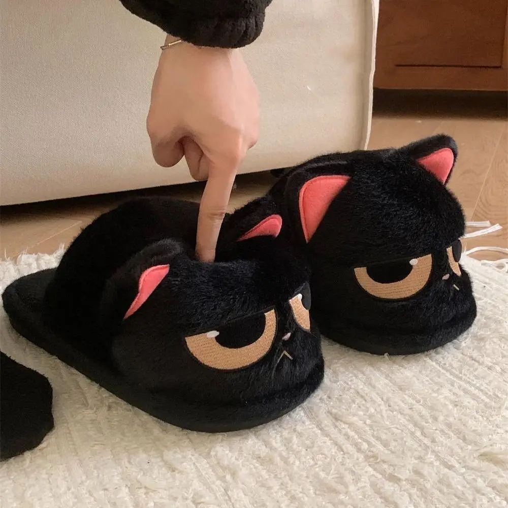 شباشب قطيفة شتوية غير رسمية على شكل قطة ناعمة وسميكة ودافئة من فروي كرتونية لطيفة مضادة للانزلاق أحذية قطنية منزلية داخلية #4