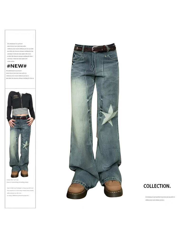 

Women Oversize Jeans with Star 90s Aesthetic Y2k Vintage Baggy Denim Trouser Fashion High Waist Wide Cowboy Pants 2000s Clothes