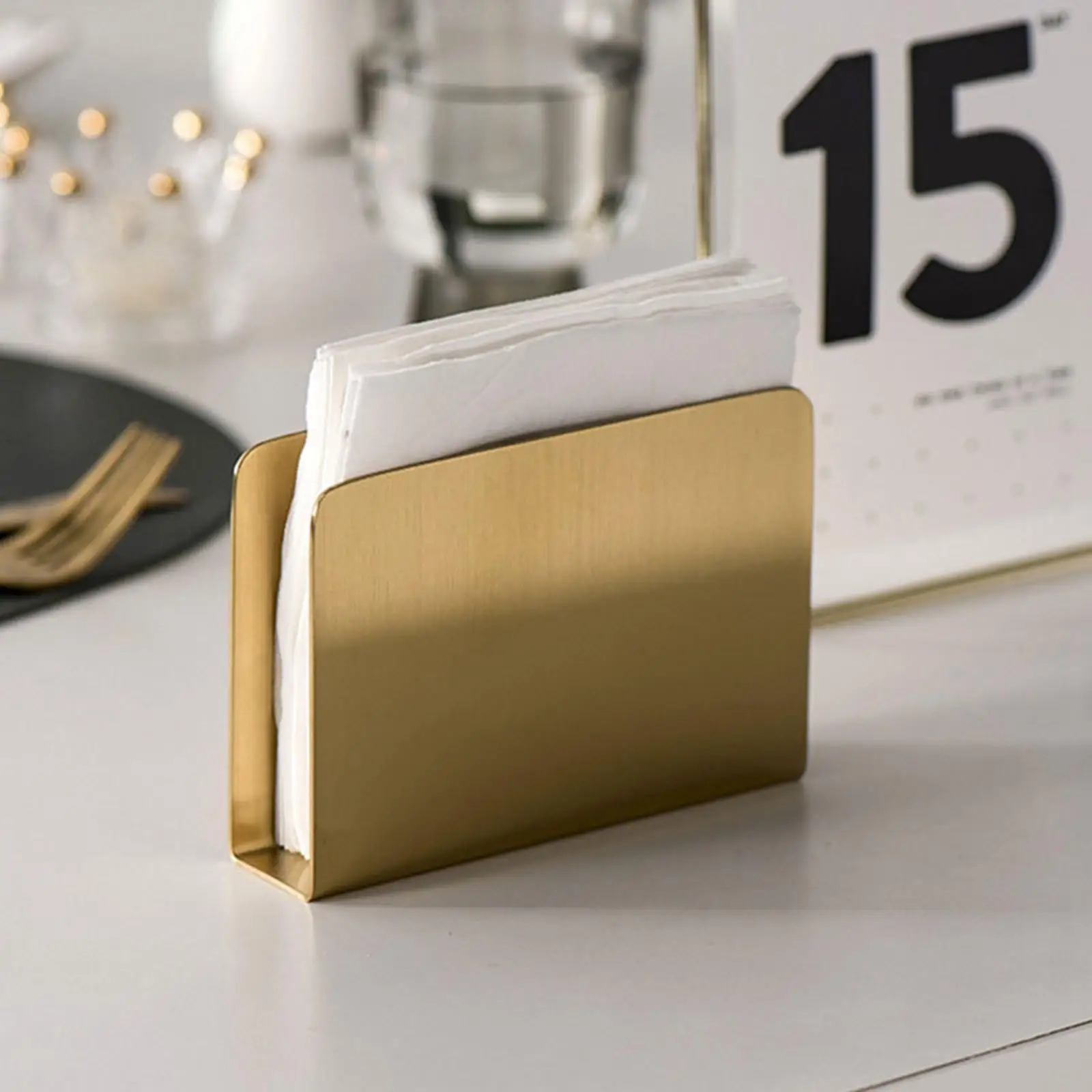 

Gold Metal Paper Napkin Holders Rack Rustic for Coffee Shop Under Cabinet Countertop Bar Storage Cards Towel Organizer Rack