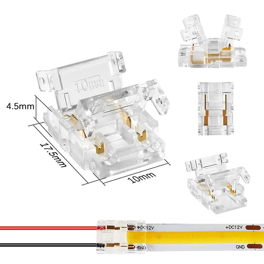 COB Mini Led Light Strip Wire Connectors 2 3 4 Pin Connection Solderless FCOB RGB CCT 5 8 10mm LED Strip To Strip Wire Connector