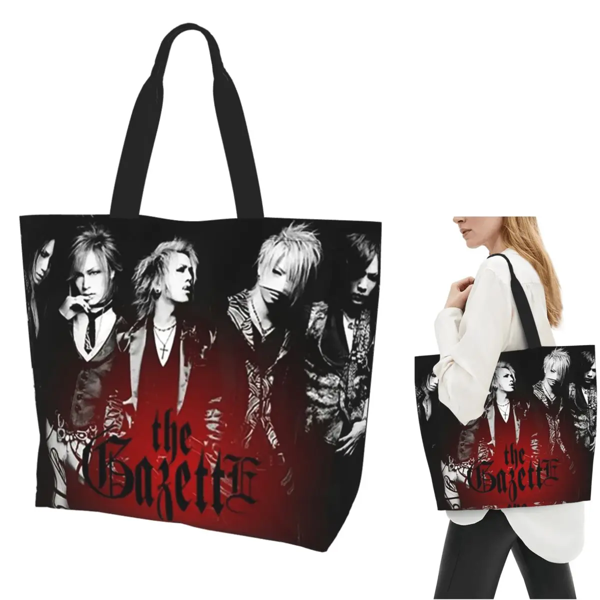 Japan Rock The Gazette Band Shopping Tote Bag Canvas Large Capacity Shoulder Bags Shopper Grocery Handbag for Women