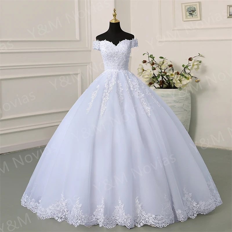 

Y&m Novias Fashion Classic White Ivory Sweetheart Wedding Dresses Plus Size Cap Sleeve Lace Applique Edge For Brides Gowns