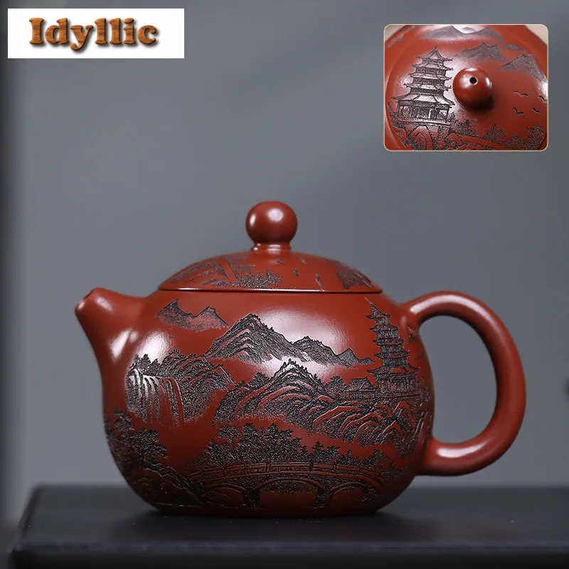 

310ml Boutique Yixing Purple Clay Teapots Handmade Xishi Landscape Pot Raw Ore Dahongpao Mud Tea Maker Kettle Zisha Tea Set Gift