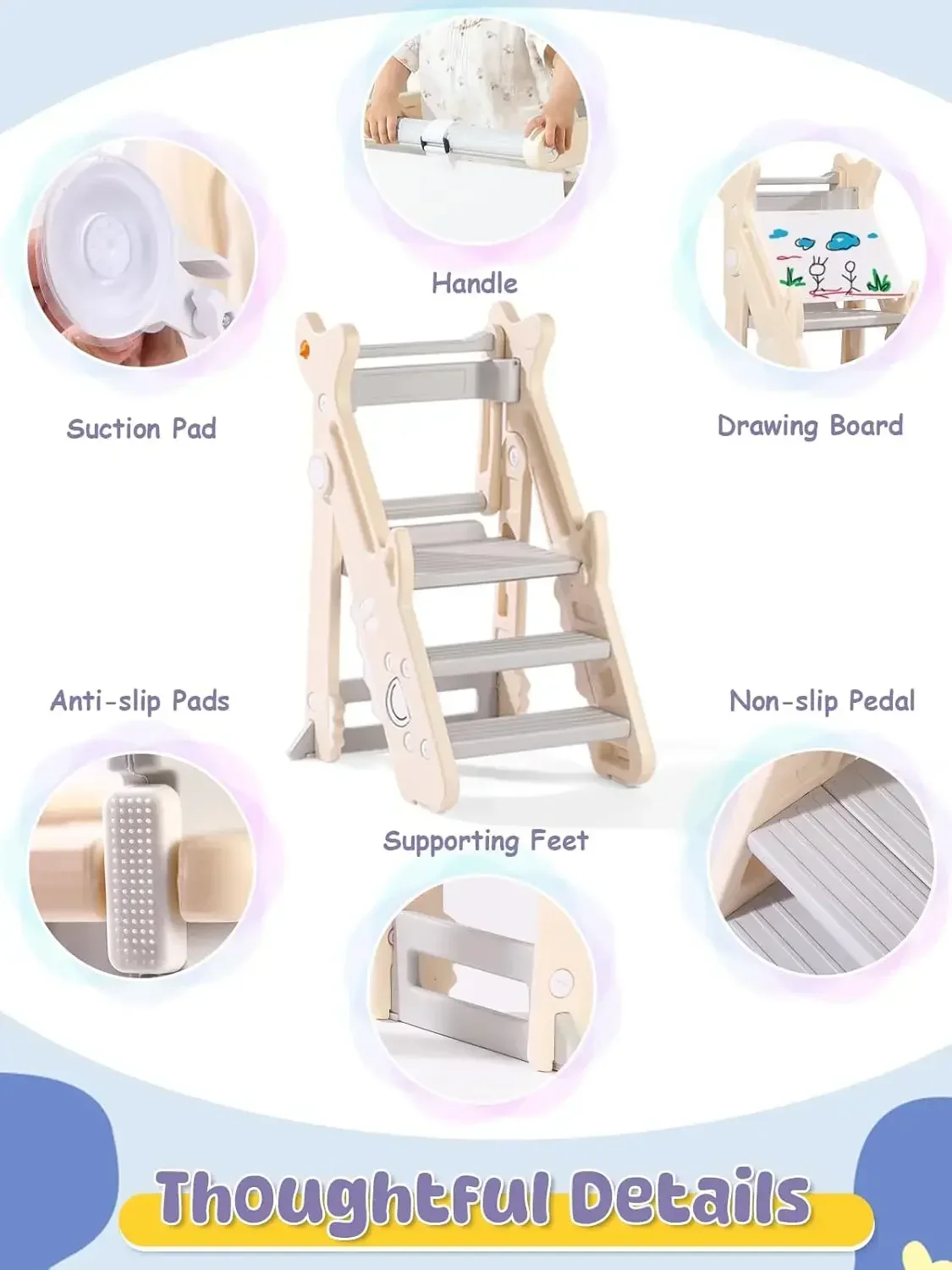 Torre para niños pequeños, taburete de cocina certificado para niños pequeños, taburete para niños de altura ajustable, torre de aprendizaje de plástico para niños pequeños,