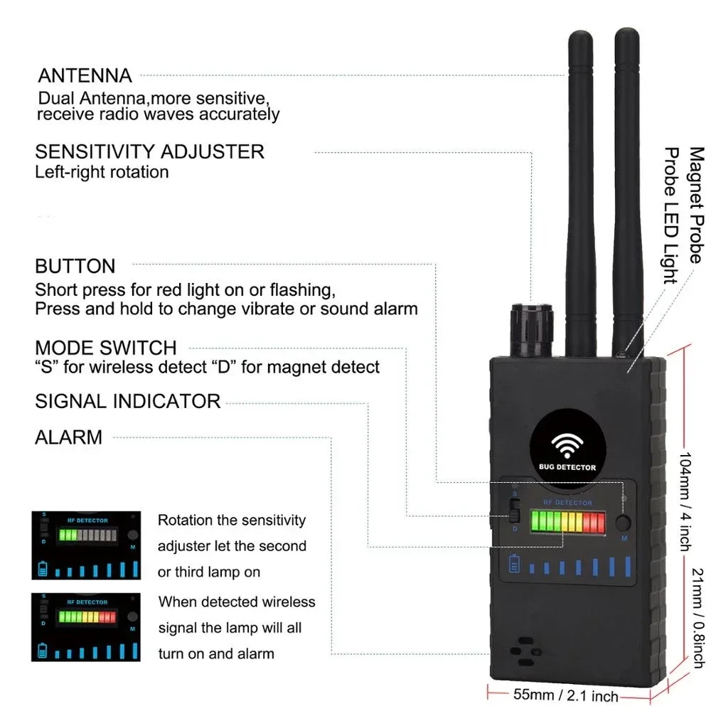 G528 Anti Spy RF Signal Detector GSM GPS Tracker Devices Finder Audio Bug Detects Radio Frequency Anti Wiretapping Scanner G529