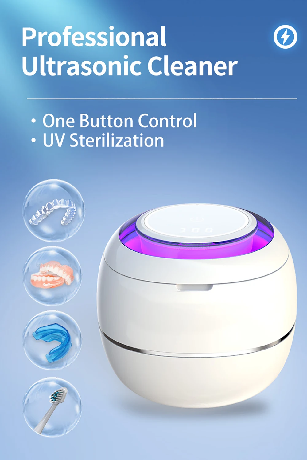 Ultraschallreiniger Ultraschall-Schmuckreiniger UV-Licht Sterilisation Zahnersatz Retainer Waschmaschine Ultraschall-Reinigungsbad – Detail 1