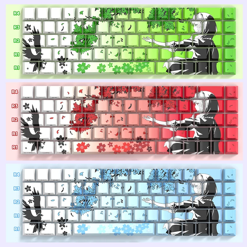 Sakura Mac (8) Mechanische Tastatur-Tastenkappen Original werkseitig graviertes transparentes PBT für den Computer- und Bürogebrauch