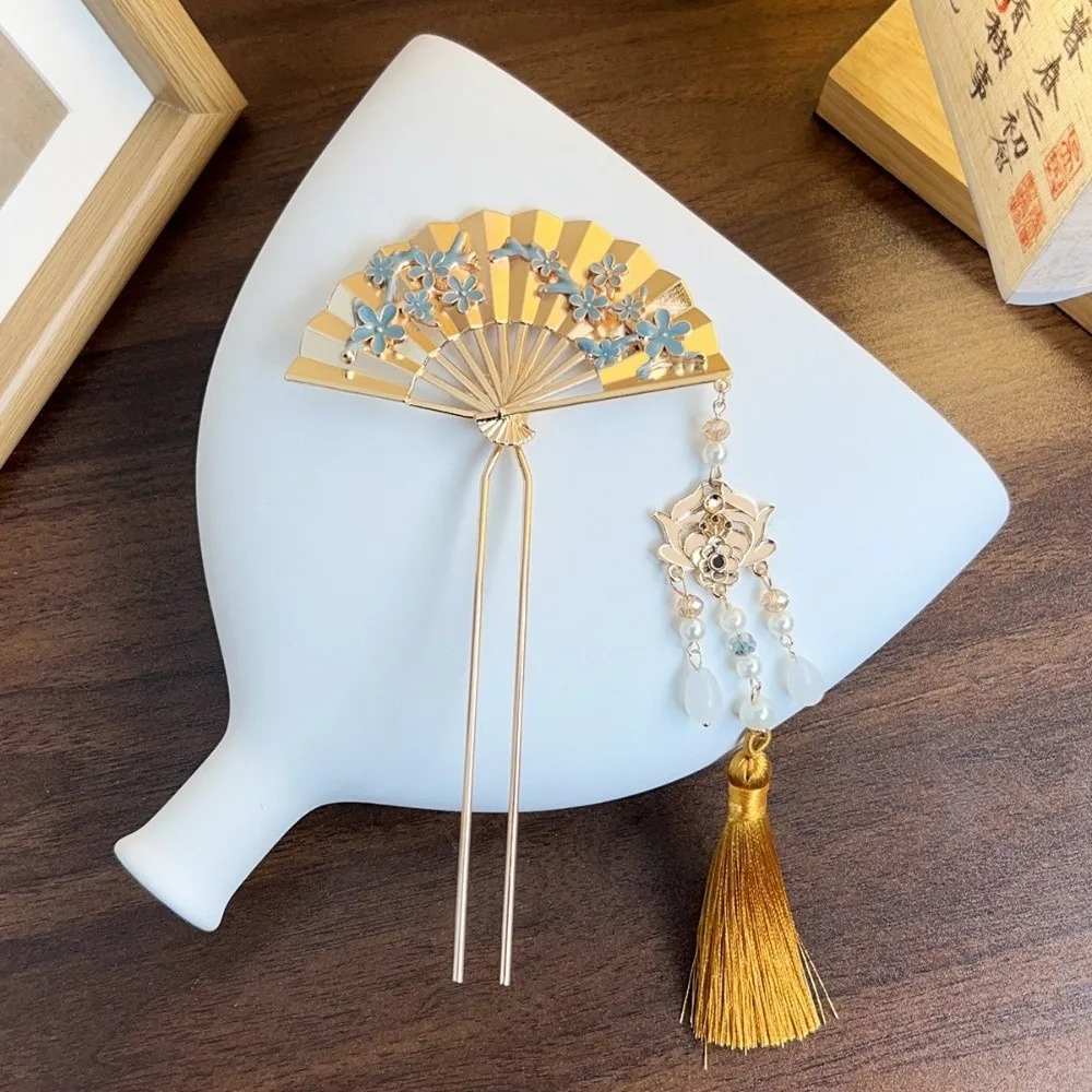 Alloy Pearl Fringe Hairpin Pearl Retro Fan Shape Bride Tiara Neo-chinese Style Tassel Step Shaking Hair Stick