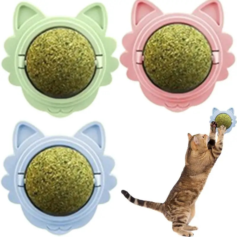 Cat Catnip Balls 3X Lickable Wall Catnip Balls For Kitten Pet Cats Chewing Toy Catnip Ball For Small Medium Large Cats Kitten