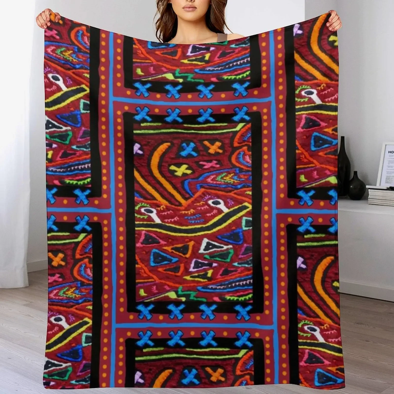 

Panama Mola Design Throw Blanket manga Multi-Purpose Weighted anime Blankets
