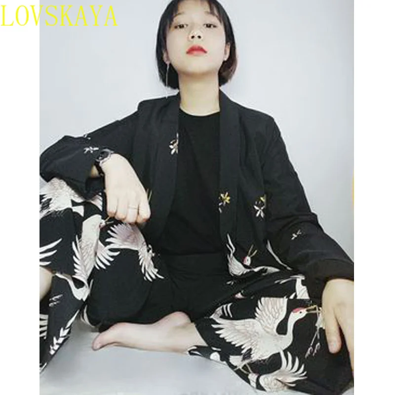 New Women's Vintage Clothing Set Printed Suit Wide Leg Vintage Pants Women's Print Set Pants Set