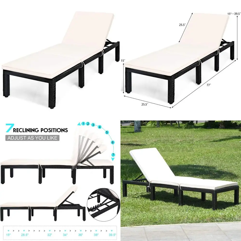 

Outdoor Wicker Lounge Chair with Adjustable Reclining Backrest, Modern Rattan Patio Chaise Lounger