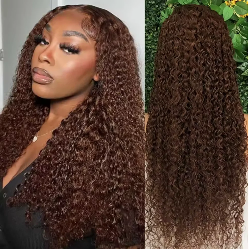 

Chocolate Brown 13X6 13x4 Lace Frontal Wigs Human Hair Brown Kinky Curly Transparent Lace Frontal Human Hair Wigs For Women