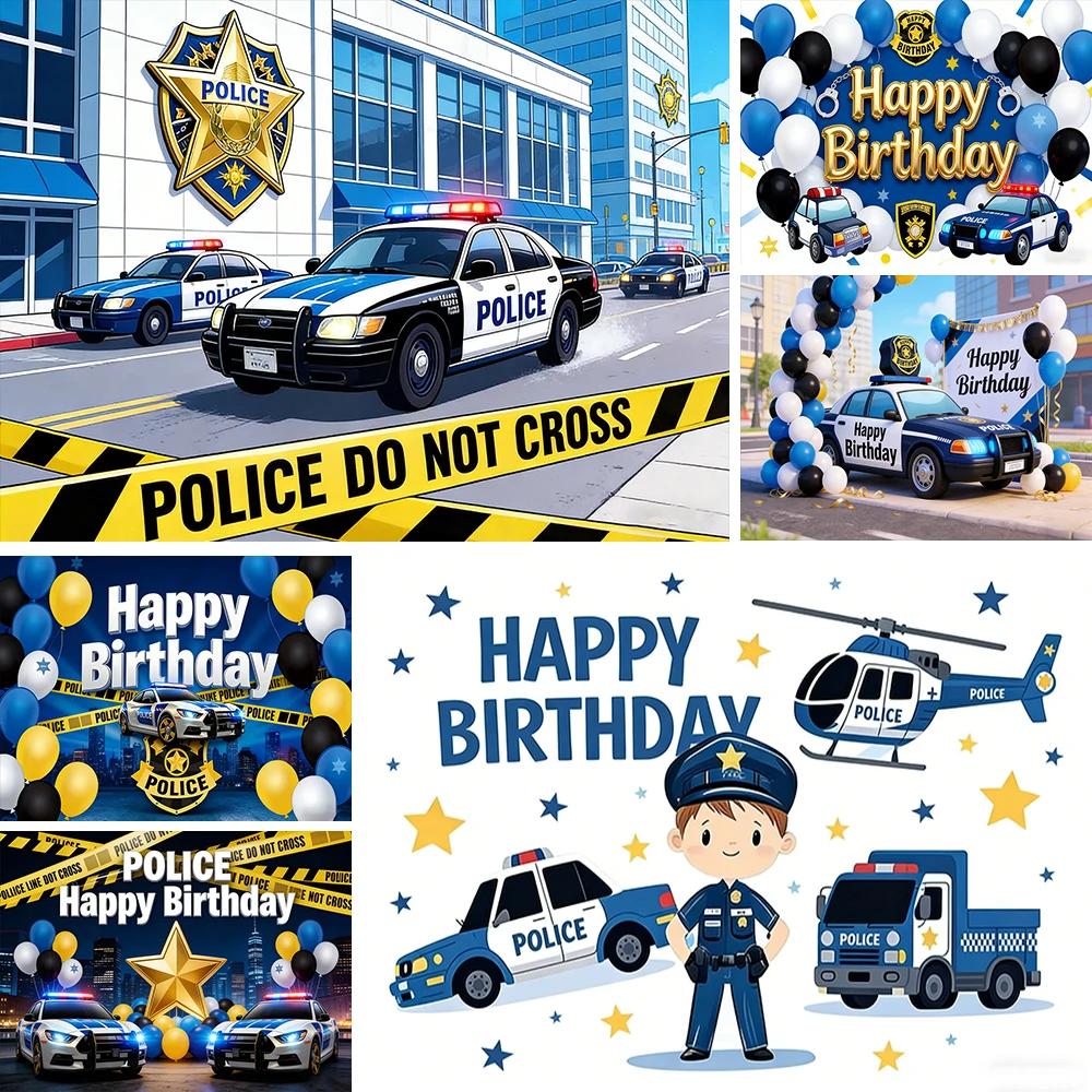 Dekorationen für Geburtstagsfeiern im Polizeistation-Stil, Hintergrund für Babypartys, Banner, Fotografie-Hintergrund, Requisiten für Fotoshootings