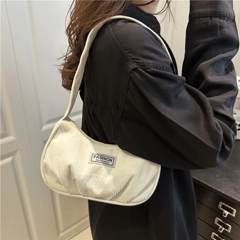 

Solid Color Corduroy Women's Small Shoulder Bags Portable Ladies Underarm Bag Ruched Design College Girls Hobos Purse Handbags