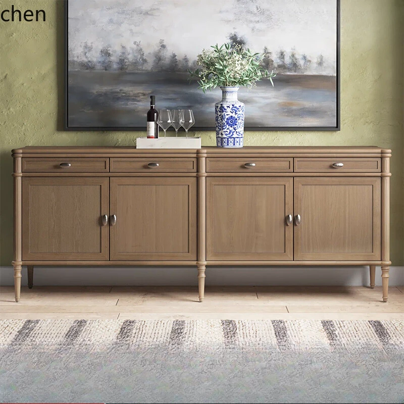 

HXL solid wood dining side cabinet, living room wall storage, simple TV side cabinet, household storage cabinet