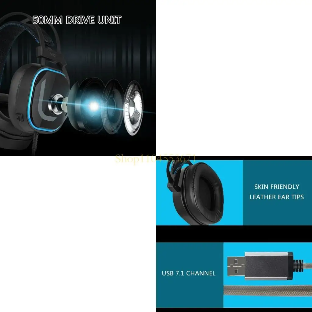 Best Seller V10 USB 7.1CH Gaming Headphones with Surround Sound, High Protein Leather Sweatproof Earpads Comfortable Headsets