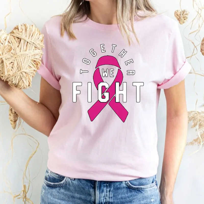 Cancer Awareness T-Shirt Pink Ribbon Shirt Breast Cancer Shirt Cancer Warrior T-Shirt Y2k Clothes Aesthetic Women Cotton Clothes