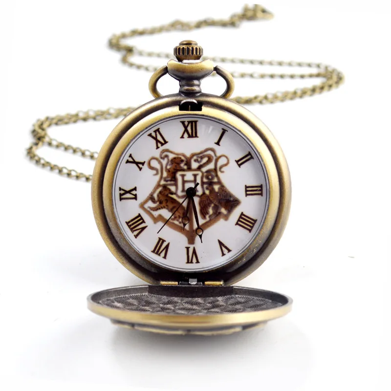 Hogwarts School of Magic Retro Quartz Metal Flip Pocket Watch Golden Snitch Magician Casual Vintage Clamshell Clock Boys Gifts