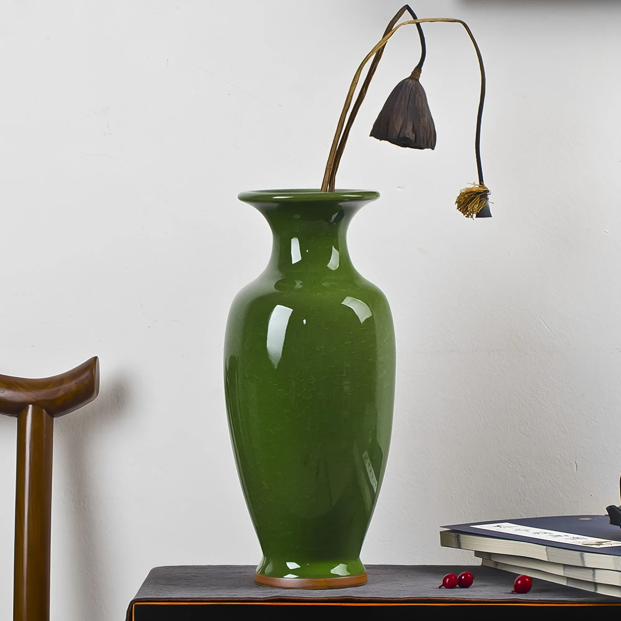 Jingdezhen Ceramic Vase Antique Jun Porcelain Green Vase Chinese Style Home Living Room Craft Decoration