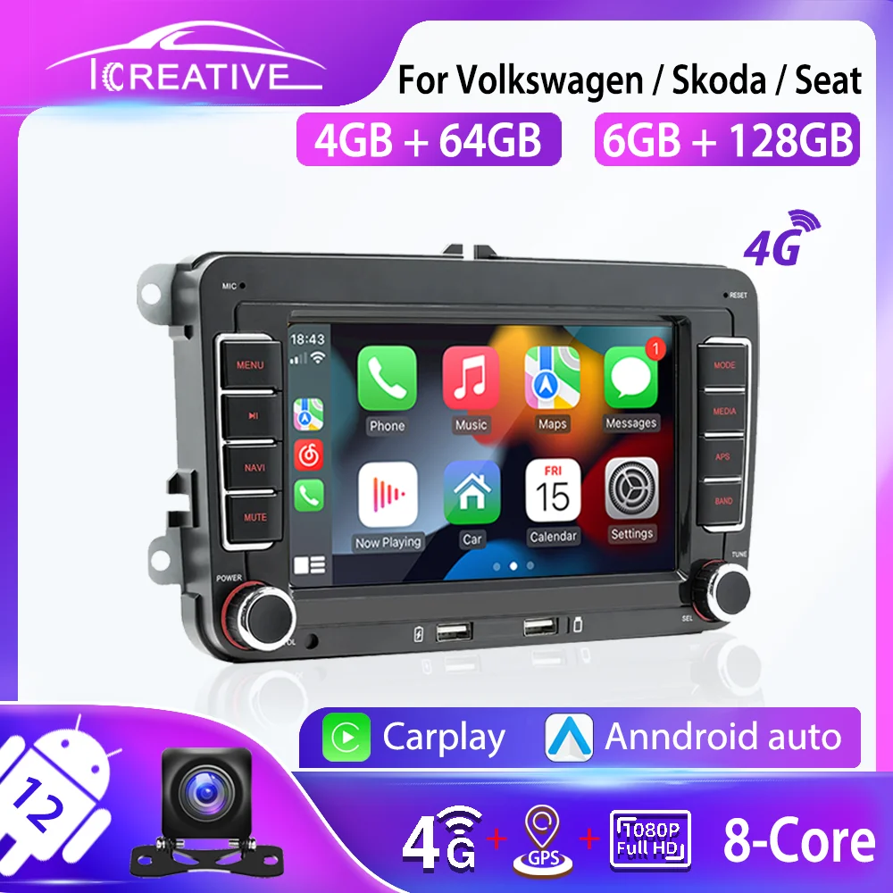 Car Radio Carplay with 4G Network for Volkswagen Golf Polo Jetta Passat B6 B7 CC VW Skoda Multimedia Autoradio Stereo Navigation