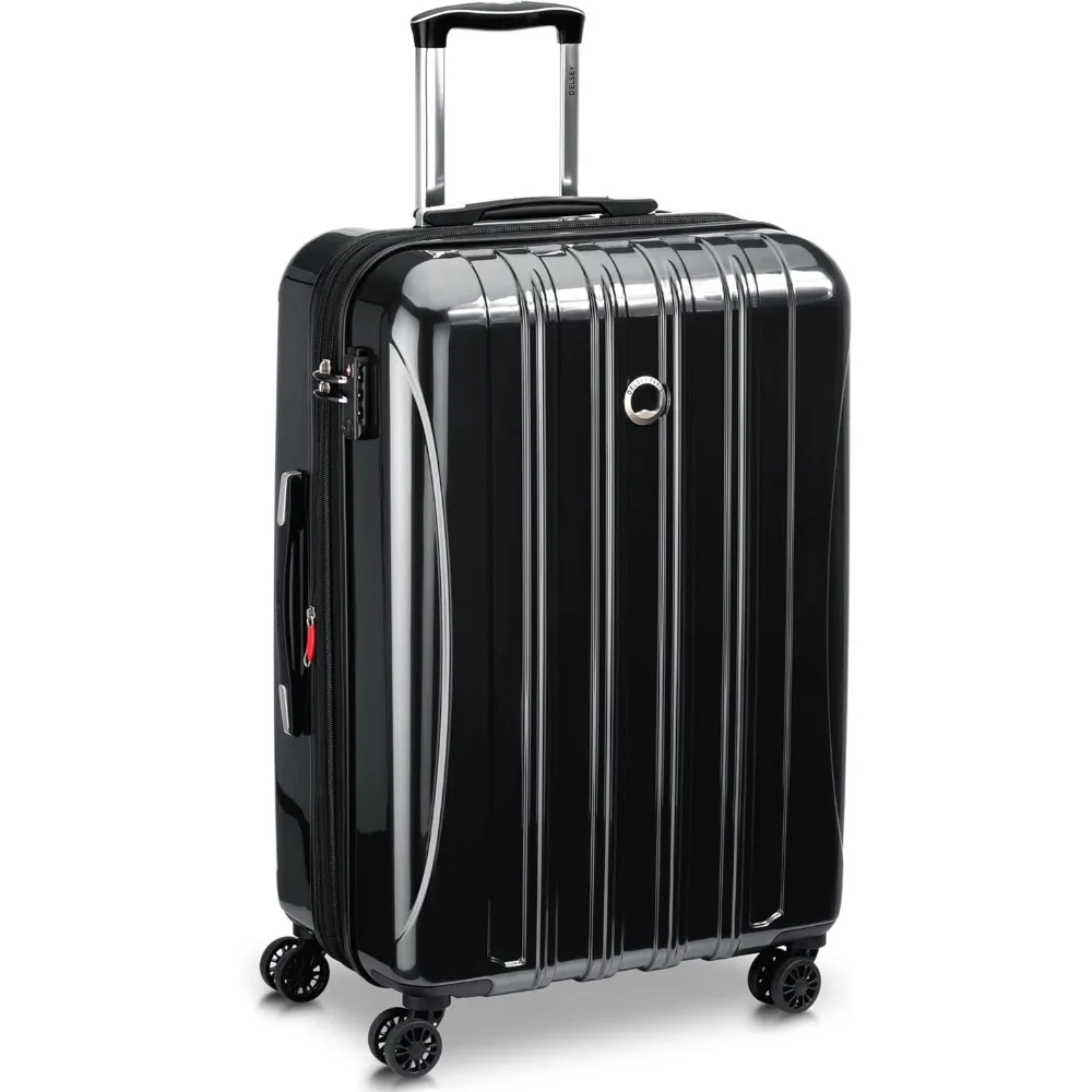 Medium 24 Inch Expandable Hardside Spinner Luggage with Aero Design in Black, Ideal for Travel and Checked Luggage