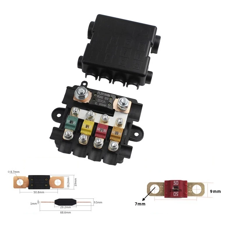 200A 32V Car Fuse Box 1 In 4 Out Bolt Type High Power Battery Distribution Block Auto Electrical Protection Wiring Terminal Box