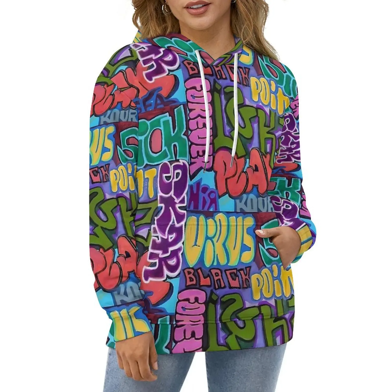 Graffiti Hoodies Letter Print Hip Hop Casual Pullover Hoodie Long Sleeve Y2k Custom Sweatshirts Birthday Present