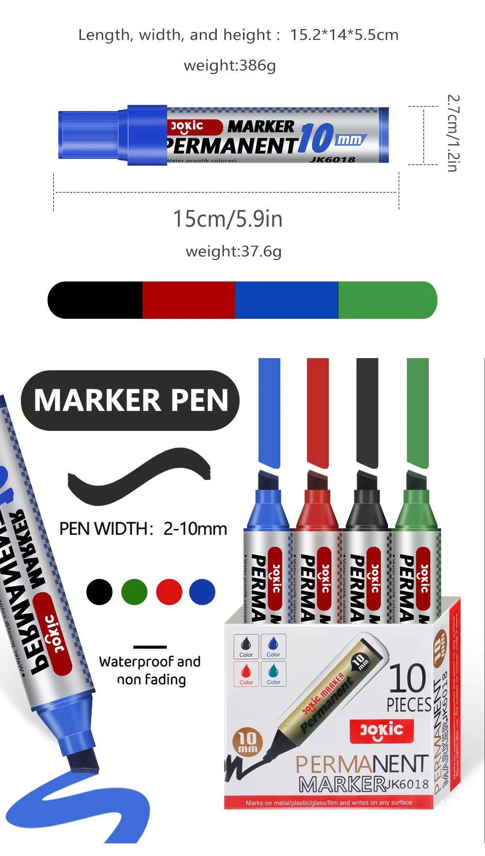 1/4 Stück Farben Set Permanentmarker, wasserfeste Tinte, dünne Spitze, rohe Spitze, schwarz, blau, rot, grüne Tinte, 10 mm rohe Farbmarkierungsstifte – Detail 4