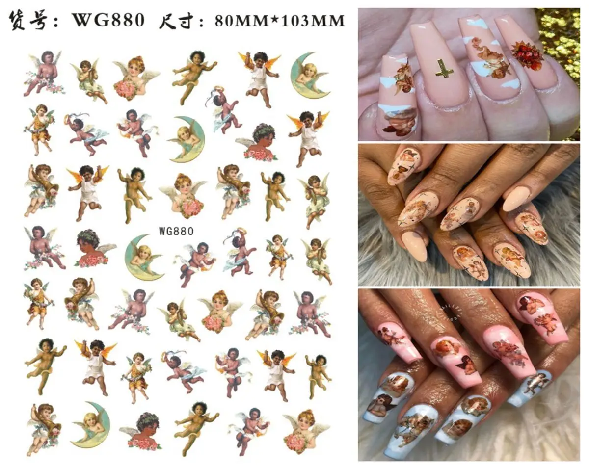 1PCS Little Angel Christian 3D Nail Sticker Virgin Mary Cupid Cross Dragon Water Transfer Slider Letter Heaven Nail Design Decal