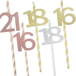 10pcs Paper Straw With Number 16 18 21 Anniversary Drink Straws 16th 18th 21st Birthday Party Decoration Supplies  Juice straw