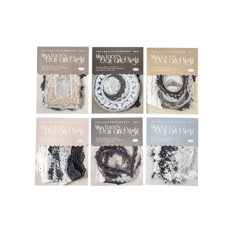 20 - قطعة من الملصقات باللون الأسود - و - الدانتيل الأبيض - لتزيين سجل القصاصات اليدوية