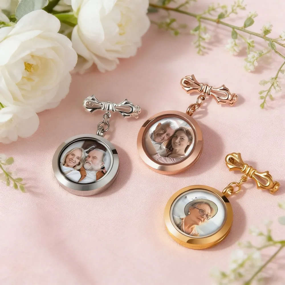 

Personalized Photo Locket Brooch Custom Image Pin Bow Clasp Memorial Jewelry Bridal Bouquet Charm Gift For Anniversary Birthday