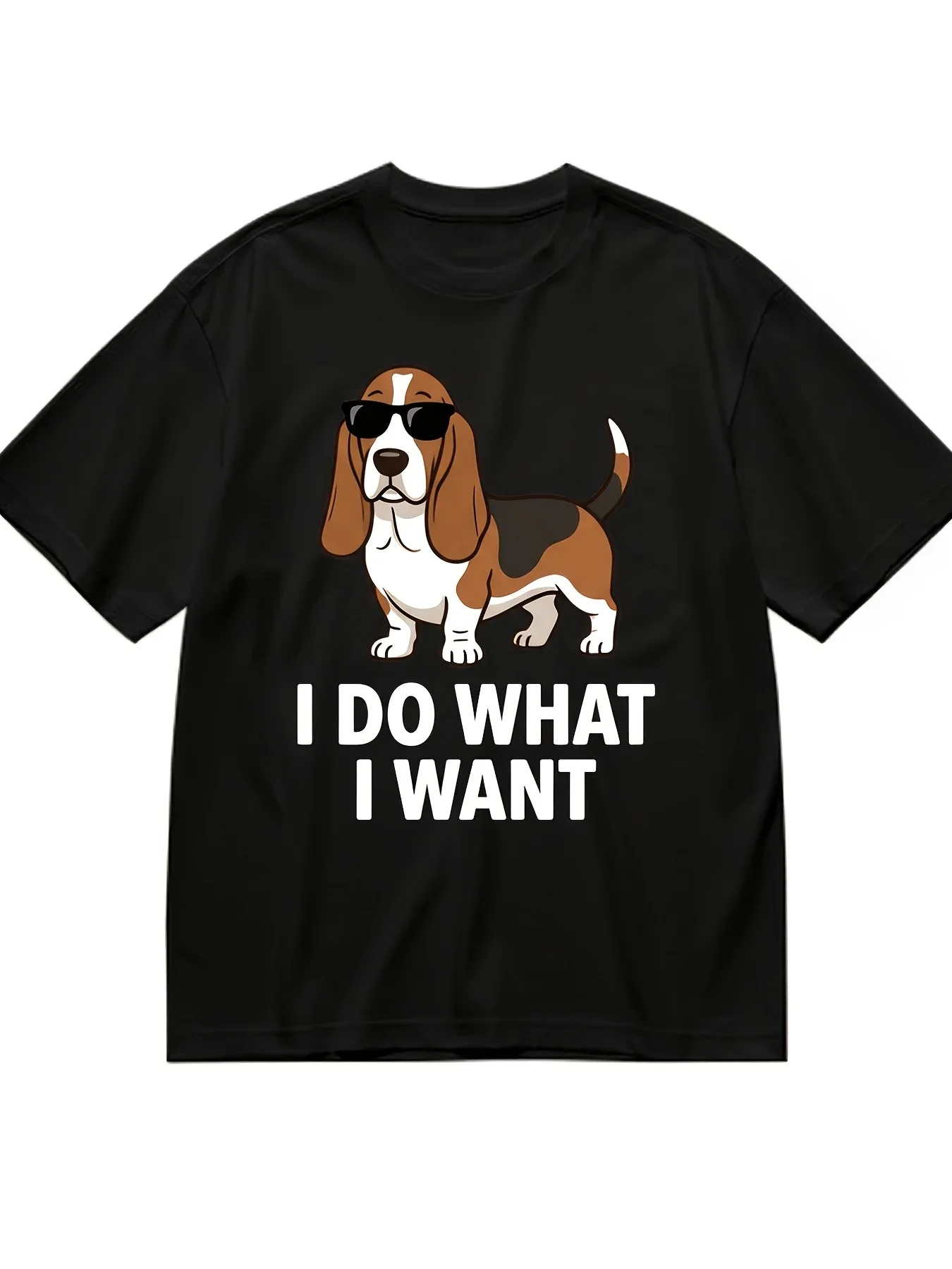 Unisex Crew Neck T-Shirt Funny Basset Hound Dog with Fashion Glasses T Shirt I Do What I Want Graphic Tee Stubborn Dog Lover Gifts Humorous Pet Apparel for Men Unisex Casual Summer Tops Same style for men and unisex 2026 summer short-sleeved printed