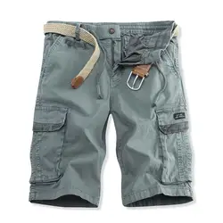 Men Cargo Shorts Multi Pocket Pants Summer Male Cotton Casual Tool Shorts High Quality Man Military Loose Cargo Pants No Belts