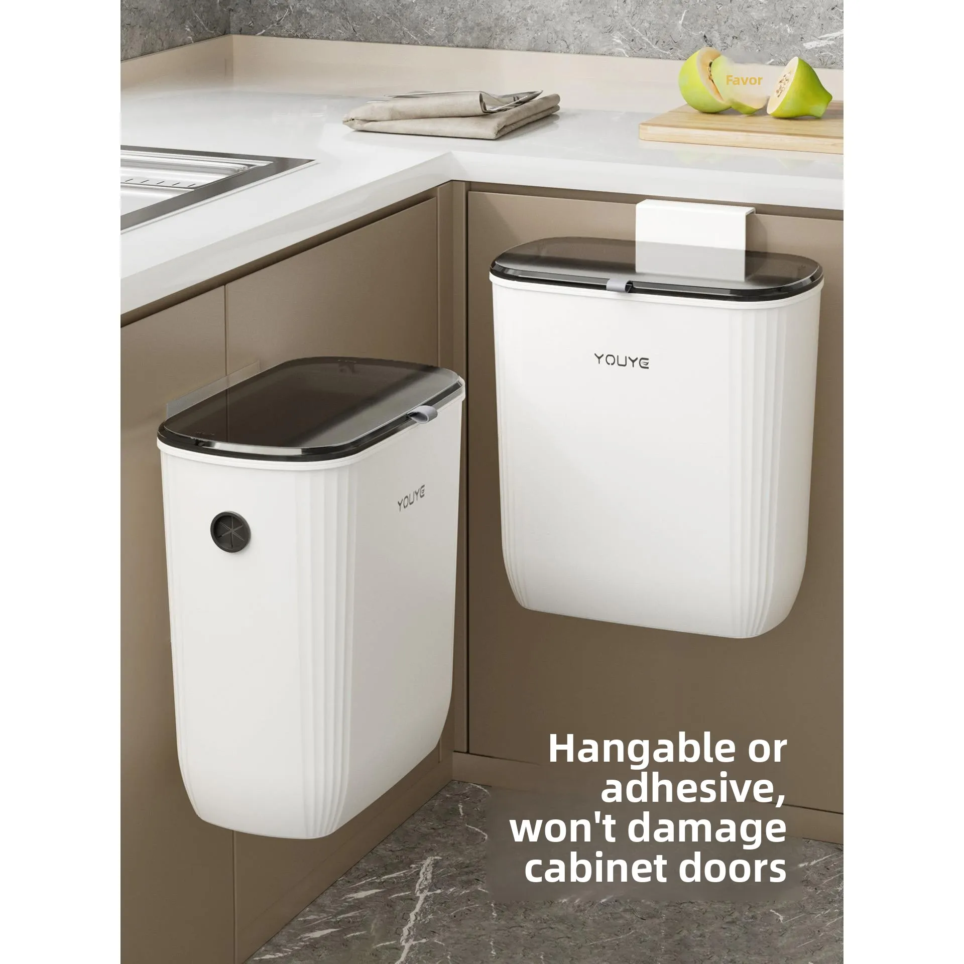 

Kitchen Wall-Mounted Tra Can Large Capaci with Lid No Bending over Hygienic Buet Cabinet Door Hanging Sle Home Use