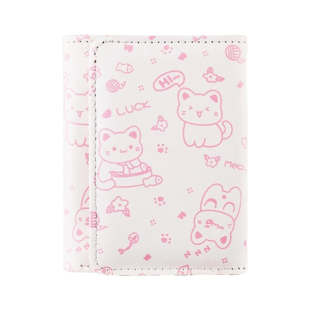 New PU Leather Short Wallet Foldable Cartoon Cat Money Bag Multi-functional Three-Fold Wallet
