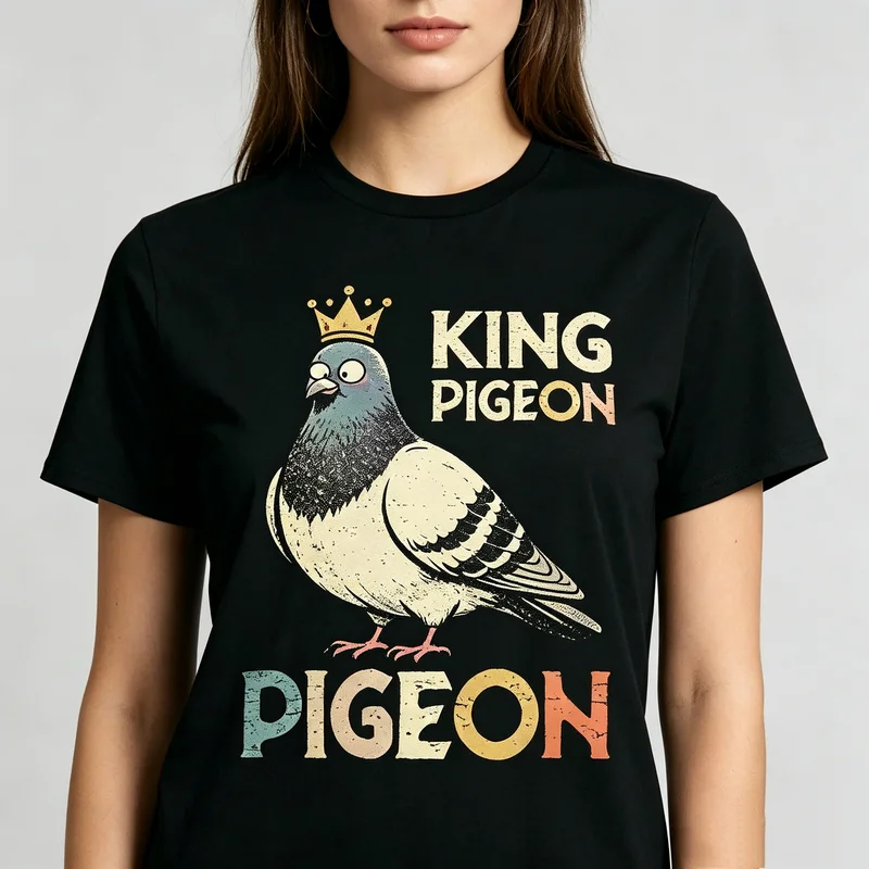 King Pigeon Crown Graphic T Shirt Unisex Retro Cartoon Pigeon Color Letter Tee Short Sleeve Casual Streetwear Summer Cotton Tops