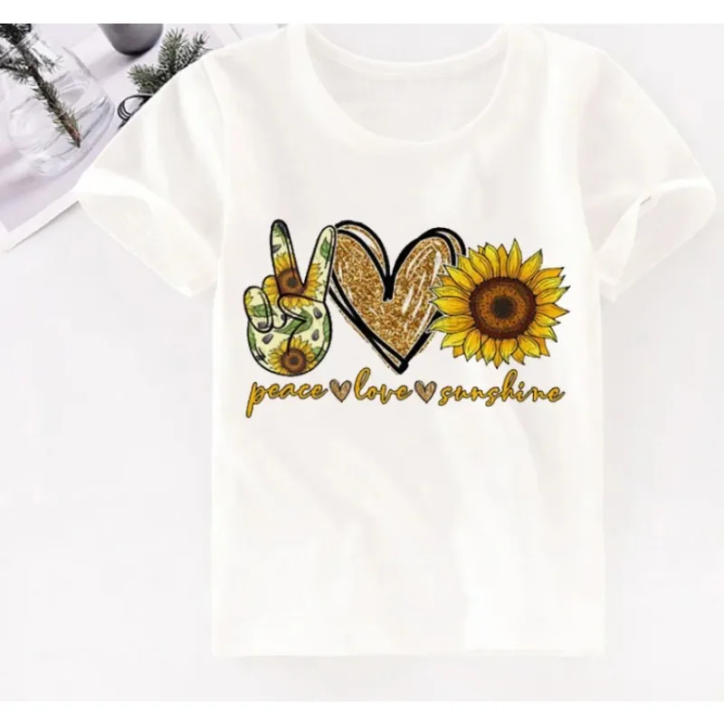 T-shirt à manches courtes imprimé léopard et tournesol pour enfant, vêtement mignon pour garçon et fille, été