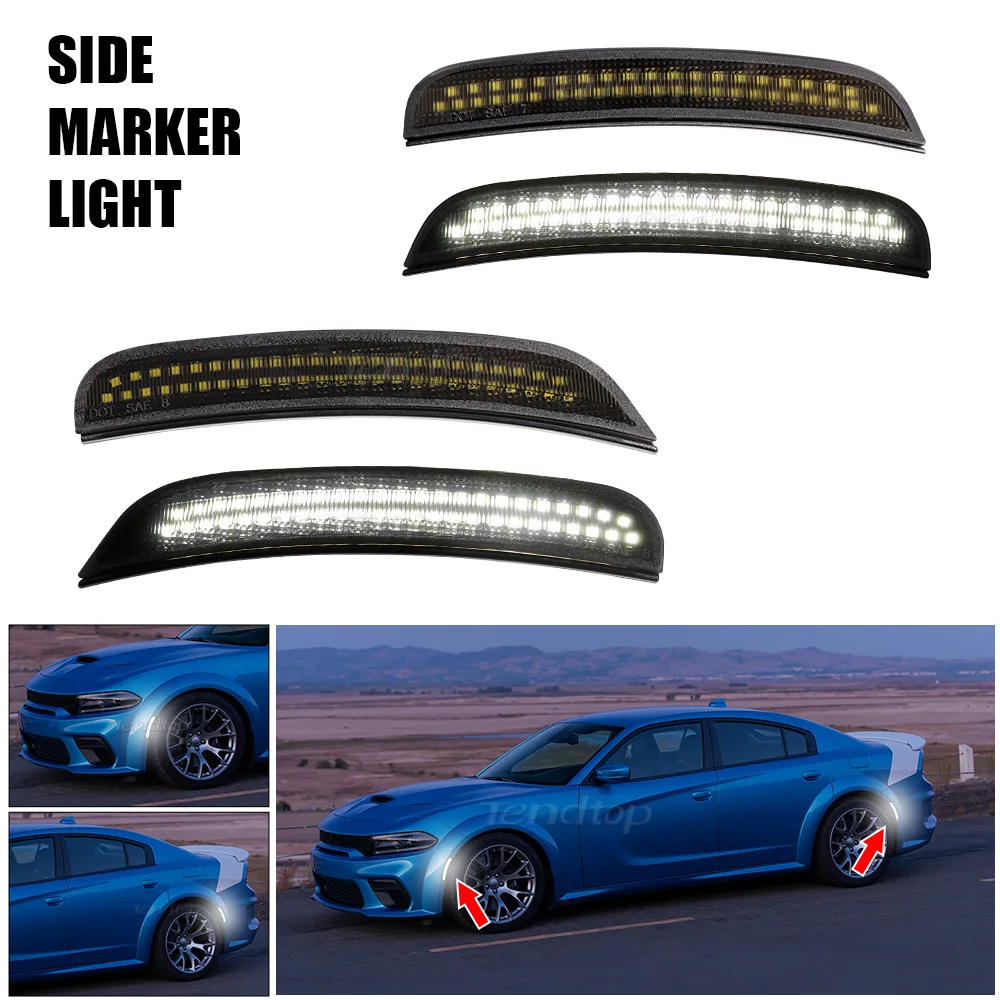 

4pcs White Front & Rear Led Flashing Side Marker Light Turn Signal Lamp Side Marker Light Indicator For Dodge Charger 2015-2023