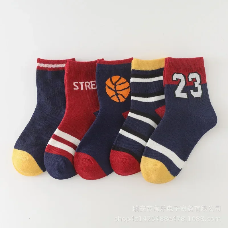 5 Double Spring and Autumn Korean Version Simple Cartoon Comfortable Boys and Girls Sports 2-12 Years Old Mid-tube Socks