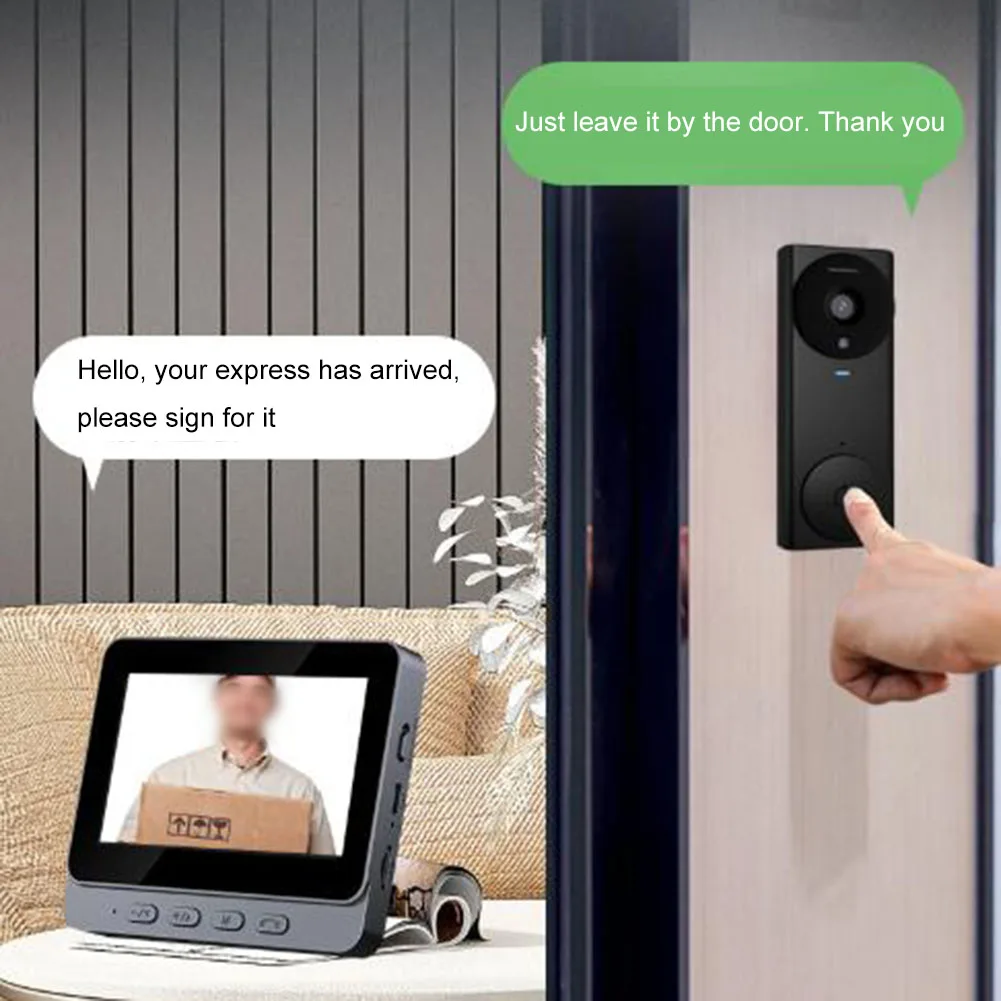 HD Video Doorbell Smart Doorbell 10.8*4*1.8cm 4.3 Inch Touch Screen Doorbell 120 Wide Angle 300 Meters Distance