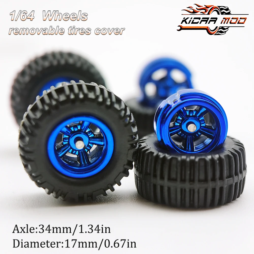 1/64 Modellauto-Räder mit Gummi-All-Terrain-Reifen, Fünf-Speichen-Umbauteile für Geländefahrzeuge, große Größe, 1 Set – Detail 11